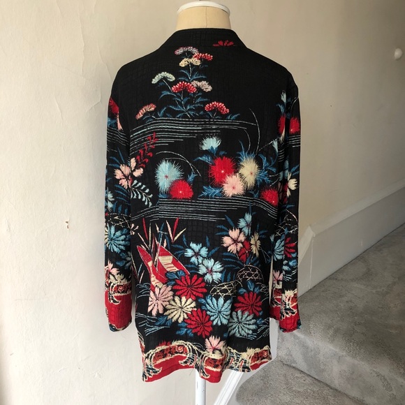 SOLDCitron Santa Monica Silk Asian Floral Print Bl - Picture 3 of 11